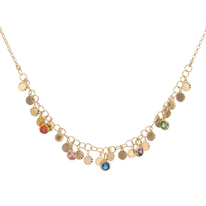 Collier en argent et dorure jaune pampilles soleil et pierres multi couleurs 39+5cm - Vue 2
