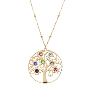 Collier en argent et dorure jaune pendentif arbre de vie orn d\'oxydes multi couleurs 40+4cm - Vue 2