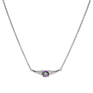 Collier en argent rhodi chane avec pendentif et oxyde mystique arc en ciel avec oxydes blancs sertis 42+3cm - Vue 2