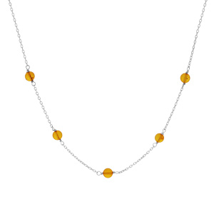 Collier en argent rhodié chaîne avec perles d\'Ambre véritable couleur miel 42+3cm - Vue 2