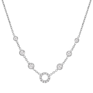 Collier en argent rhodi avec oxydes blancs sertis en chute et anneau en oxydes 39+3cm - Vue 2