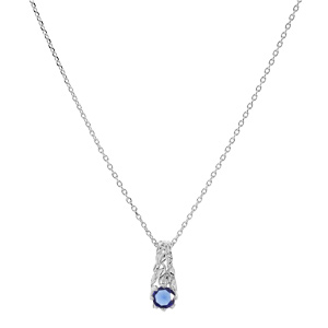 Collier en argent rhodi chane avec pendentif solitaire 5mm oxyde bleu fonc et feuillage 42+3cm - Vue 2