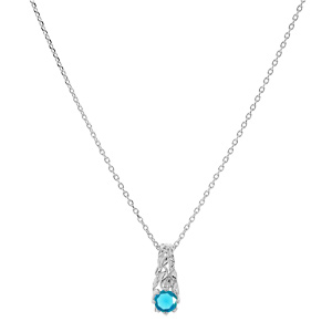 Collier en argent rhodi chane avec pendentif solitaire oxyde bleu ciel et feuillage 42+3cm - Vue 2