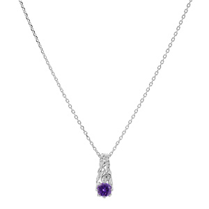 Collier en argent rhodi chane avec pendentif solitaire oxyde violet et feuillage 42+3cm - Vue 2