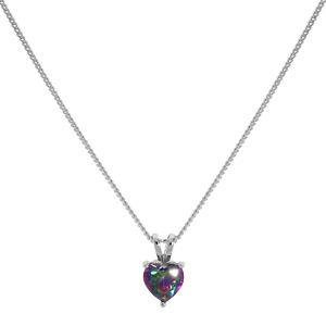 Collier en argent rhodi chane avec pendentif cur d\'oxyde mystique arc en ciel 42+3cm - Vue 2