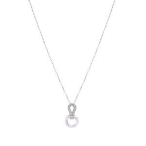 Collier en argent rhodié pendentif cercle verre faceté blanc et volute oxydes blancs sertis - 44cm réglable 42 et 40 - Vue 2