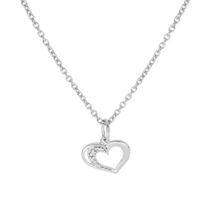 Collier en argent platin chane avec pendentif coeur oxydes blancs sertis 38+5cm - Vue 2