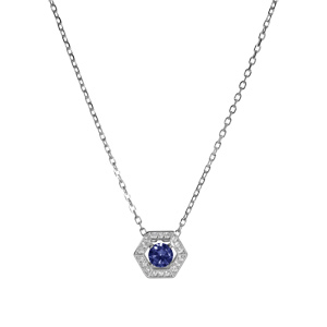 Collier en argent rhodi pendentif oxyde bleu et contour oxydes blancs 42+3cm - Vue 2