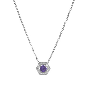 Collier en argent rhodi pendentif oxyde violet et contour oxydes blancs 42+3cm - Vue 2