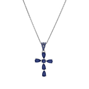 Collier en argent rhodi pendentif croix avev oxydes bleu fonc 38+5cm - Vue 2