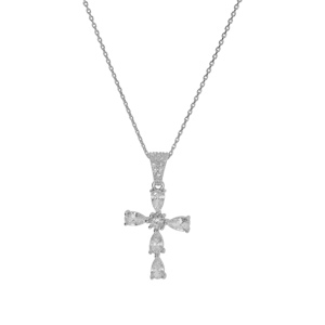 Collier en argent rhodi pendentif croix avec oxydes blancs et blire orne d\'oxydes 38+5cm - Vue 2