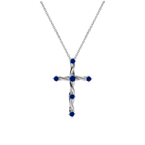 Collier en argent rhodi pendentif croix avec oxydes bleu 41+3cm - Vue 2