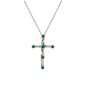 Collier en argent rhodi pendentif croix avec oxydes verts 41+3cm - Vue 2