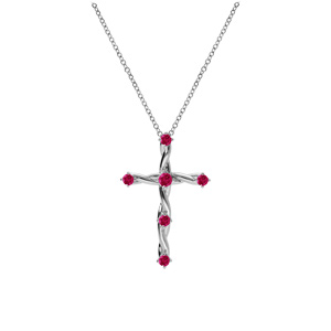 Collier en argent rhodi pendentif croix avec oxydes fushia 41+3cm - Vue 2