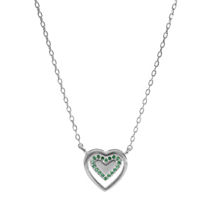 Collier en argent rhodi chane avec pendentif coeur et oxydes verts longueur 40+4cm - Vue 2
