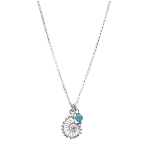 Collier en argent rhodi chane avec pendentif coquillage et perle couleur turquoise 38+5cm - Vue 2