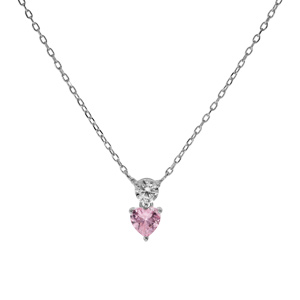 Collier en argent rhodi chane avec pendentif coeur avec oxyde rose et blanc longueur 40+4cm - Vue 2