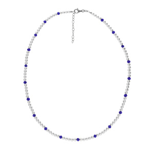 Collier en argent rhodi range perles 3mm blanche de synthse et perles bleues longueur 38+4cm - Vue 2