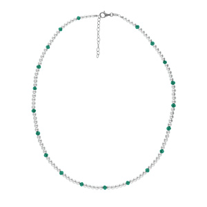 Collier en argent rhodi range perles 3mm blanche de synthse et perles vertes longueur 38+4cm - Vue 2