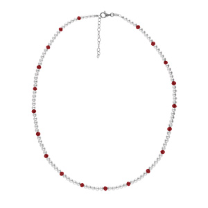 Bracelet en argent rhodi range perles 3mm blanche de synthse et perles rouges longueur 38+4cm - Vue 2