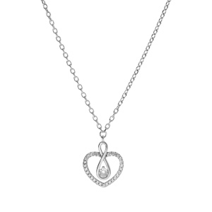 Collier en argent rhodi chane avec pendentif coeur au contour oxydes blancs et motif infini avec oxyde longueur 42+3cm - Vue 2