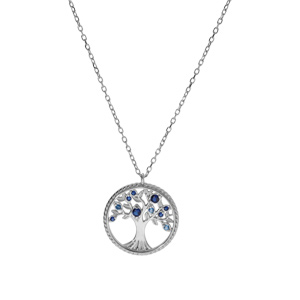 Collier en argent rhodi chane avec pendentif motif arbre de vie contour perl et oxydes dgrad bleu 42+3cm - Vue 2