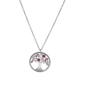 Collier argent rhodi pendentif arbre de vie contour perl avec oxydes dgrad rose 42+3cm - Vue 2