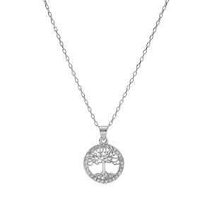 Collier argent rhodi pendentif arbre de vie contour oxydes blancs sertis 40+5cm - Vue 2