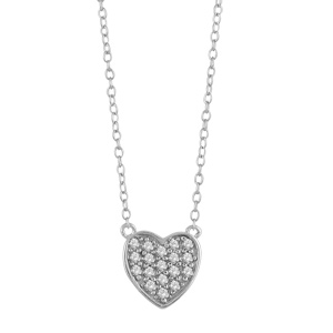 Collier en argent rhodi chane avec pendentif coeur pav d\'oxydes blancs - longueur 43cm + 3cm de rallonge - Vue 2