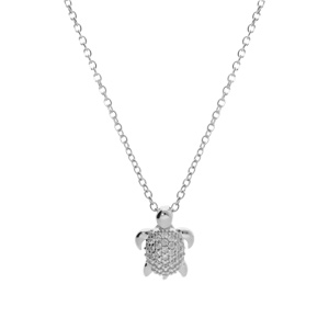 Collier en argent rhodi tortue avec oxydes blancs 40+4cm - Vue 2