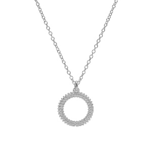 Collier en argent rhodi claire, pendentif cercle vid perl 40+5cm - Vue 2