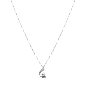 Collier en argent rhodié pendentif avec perle blanche imitation 39+4cm - Vue 2