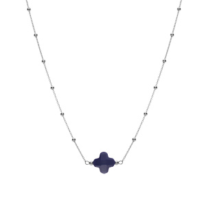 Collier en argent rhodi chane boules et trfle en verre facet bleu marine 38+5cm - Vue 2