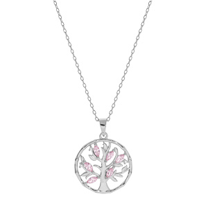 Collier en argent rhodi chane avec pendentif arbre de vie oxydes et oxydes roses clairs 40+4cm - Vue 2