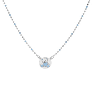 Collier en argent rhodi chane maille boule mdaillon motif ourson bleu 36+3cm - Vue 2