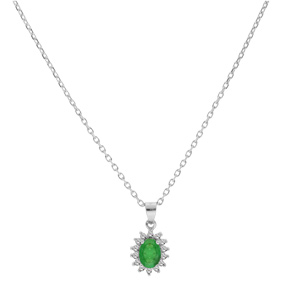 Collier en argent rhodi chane avec pendentif fleur d\'Emeraude vritable contour de Topazes blanches serties 42+3cm - Vue 2