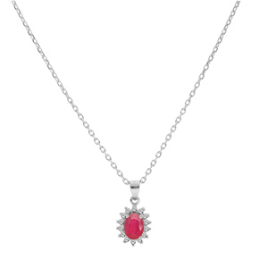 Collier en argent rhodi chane avec pendentif fleur de Rubis vritable et contour de Topazes blanches serties 42+3cm - Vue 2