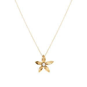 Collier en argent doré fleur et au centre perle blanche imitation 40+5cm - Vue 2