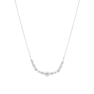 Collier en argent rhodié pendentif 5 perles blanches imitation et oxydes blancs - 42+3cm - Vue 2