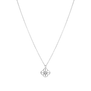 Collier en argent rhodié pendentif fleur avec oyyde blanc au centre serti - 40+4cm - Vue 2