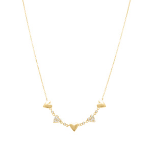 Collier en argent doré avec coeurs lisses et coeurs d\'oxydes blancs - 38+5cm - Vue 2