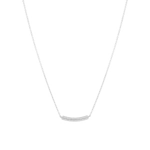 Collier en argent rhodié barre incurvée pavé d\'oxydes blancs - 42+3cm - Vue 2
