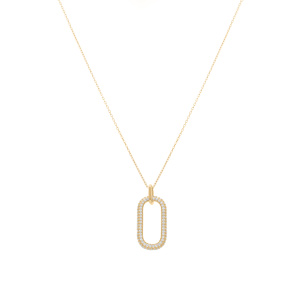 Collier en argent dor pendant rectangulaire pav d\'oxydes blancs - 38+5cm - Vue 2