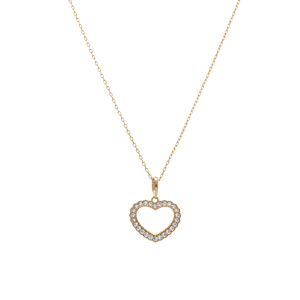 Collier en argent dor coeur avec contour d\'oxydes blancs - 38+5cm - Vue 2