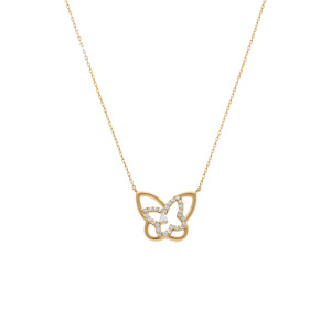 Collier en argent doré avec papillons et oxydes blancs - 38+5cm - Vue 2