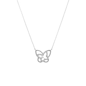 Collier en argent rhodié papillons avec oxydes blancs - 38+5cm - Vue 2