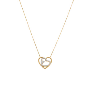 Collier en argent dor deux coeurs dont un avec oxydes blancs - 42+3cm - Vue 2