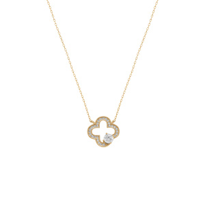 Collier en argent doré trèfle avec contour d\'oxydes blancs - 38+5cm - Vue 2