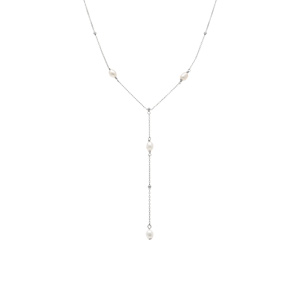 Collier en argent rhodi forme cravate avec perles de culture d\'eau douce blanches - 38+5cm - Vue 2