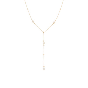 Collier en argent doré forme cravate avec perles de culture d\'eau douce - 38+5cm - Vue 2